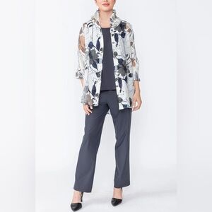 IC COLLECTION Floral Sheer Blouse - Black, White, Gray